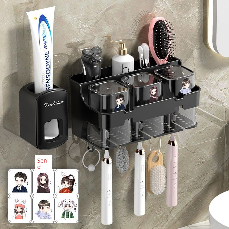 Wall-Mounted Toothbrush and Toothpaste Holder Set with Cups and Storage Rack