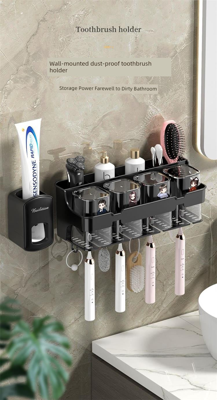 Wall-Mounted Toothbrush and Toothpaste Holder Set with Cups and Storage Rack