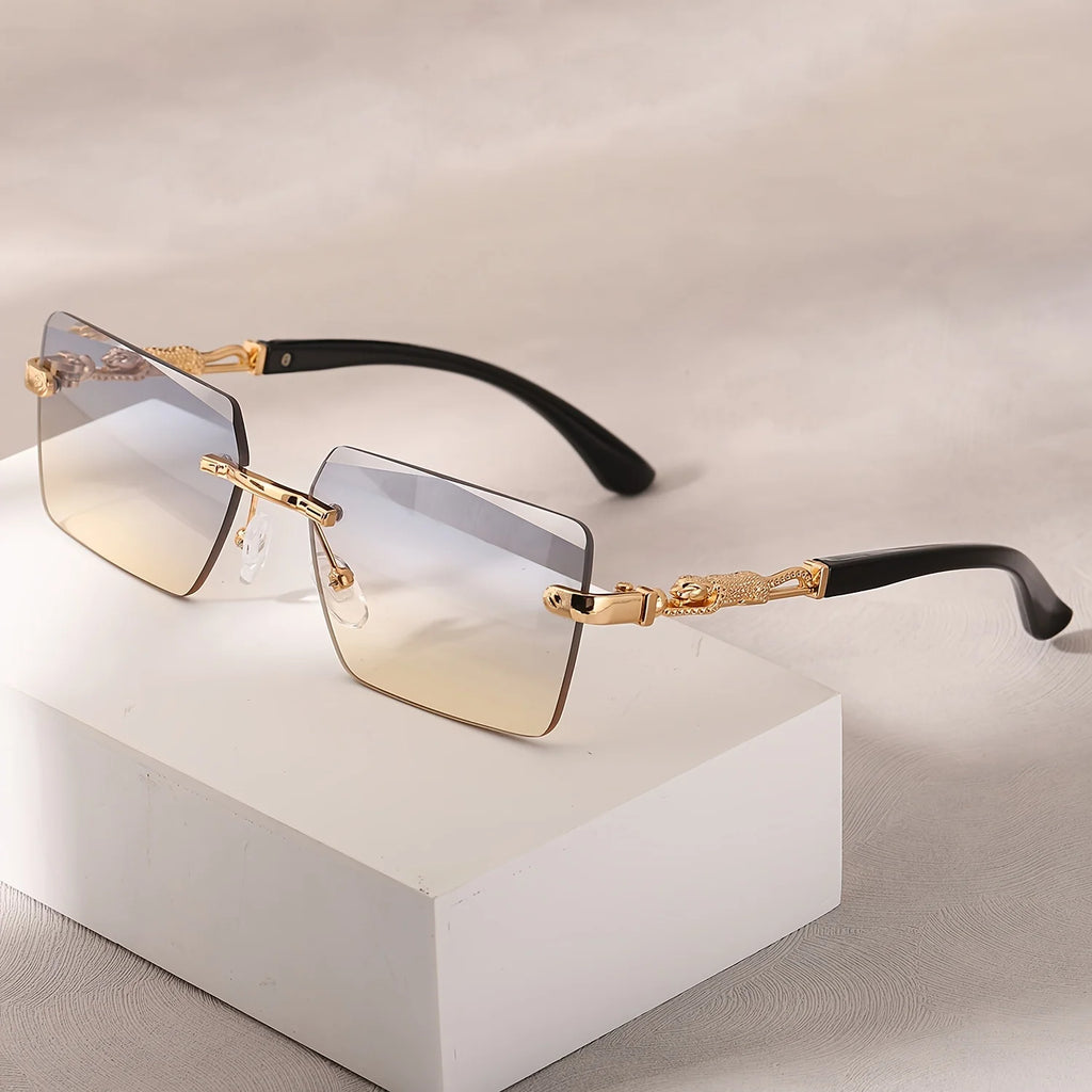1pc Rimless Sunglasses Rectangle Women Men Shades Small Square Sun Glasses For Female Male Beach Vacation Travel Eyewear
