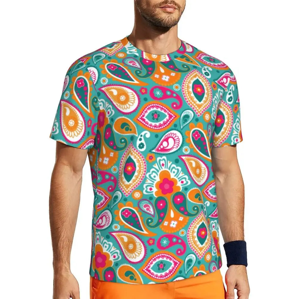 Gym T-Shirt For Man Retro Geometric 60S 70S T-Shirts Fashion Psychedelic Art Beach Tees O Neck Y2K Fun Design Tops Gift Idea