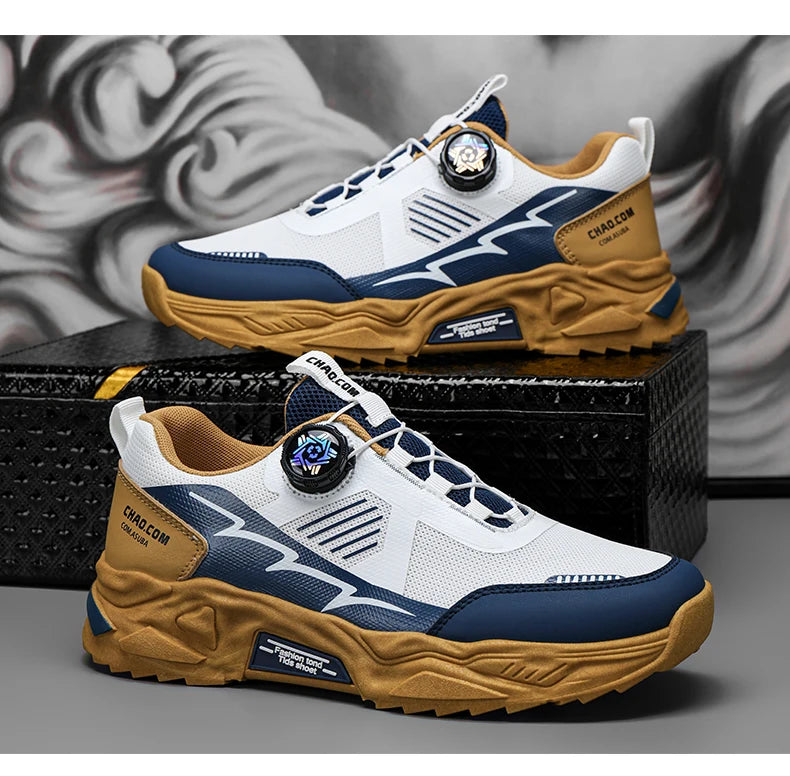 Men's Korean breathable casual sports shoes four season new soft soled Rotating shoelaces outdoor running shoes student sneakers