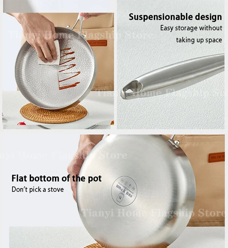 20/24/28cm Frying Pan Non-stick Wok Titanium Stainless Steel Home Egg Steak Skillet Induction Cooker Gas Stove Kitchen Cookware