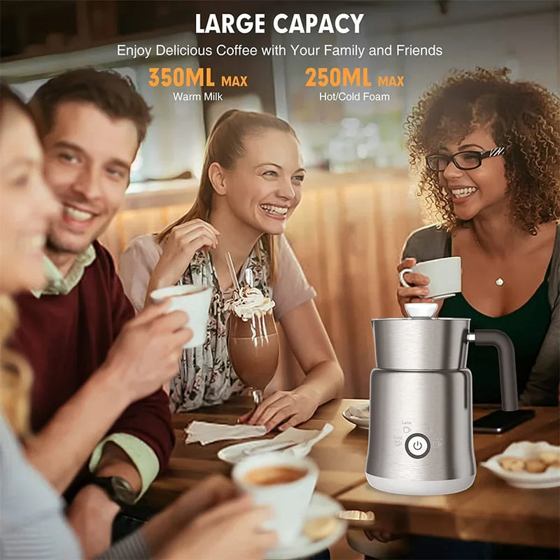 Milk Frother & Steamer – 4-in-1 Electric Hot and Cold Foam Maker for Coffee, Latte, Cappuccino, Stainless Steel with Auto Shut-Off (Silver/Black)