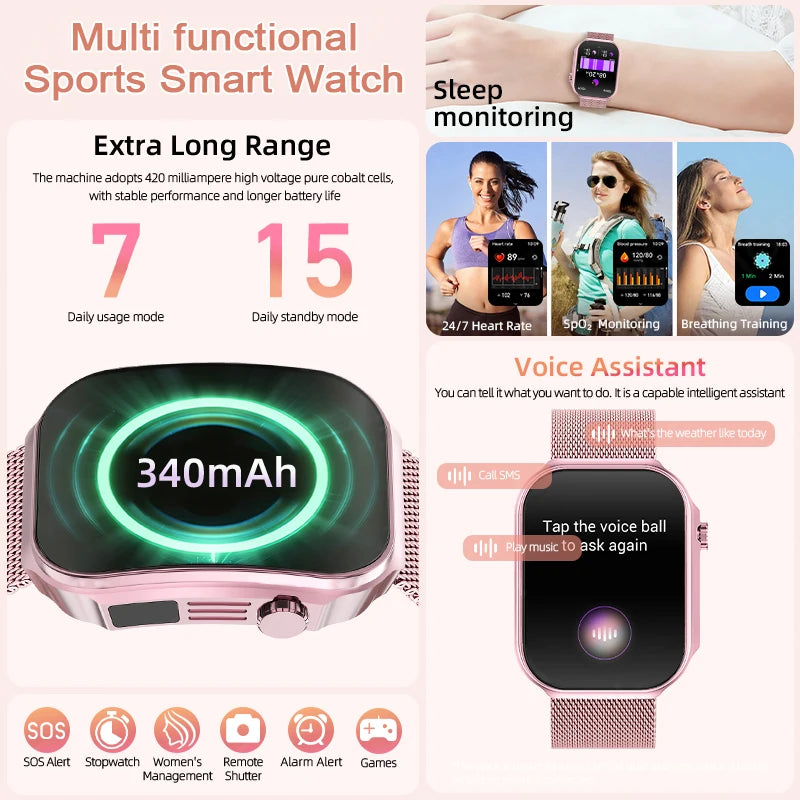 New 2.2-inch AMOLED Screen Smart Watch Women LED Light Health Monitor Smartwatch Bluetooth Call Sports Fitness Ladies Watch