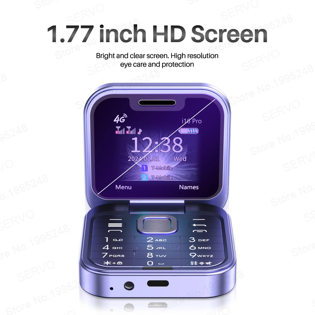 i16 Pro 4G LTE Mini Flip Mobile Phone Dual SIM Standby Call Recording Speed Dial FM Radio Blacklist Small Fold Cellphones