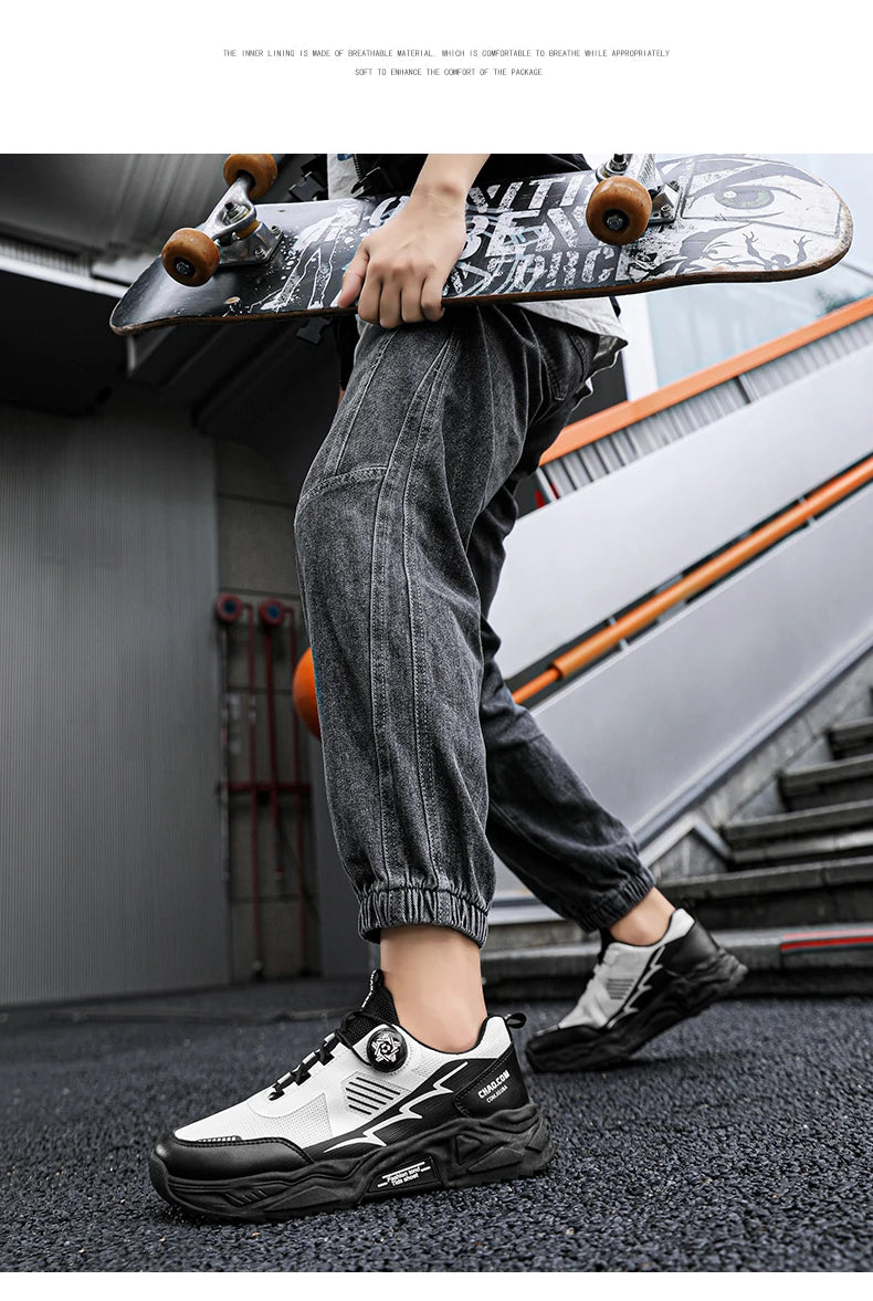Men's Korean breathable casual sports shoes four season new soft soled Rotating shoelaces outdoor running shoes student sneakers