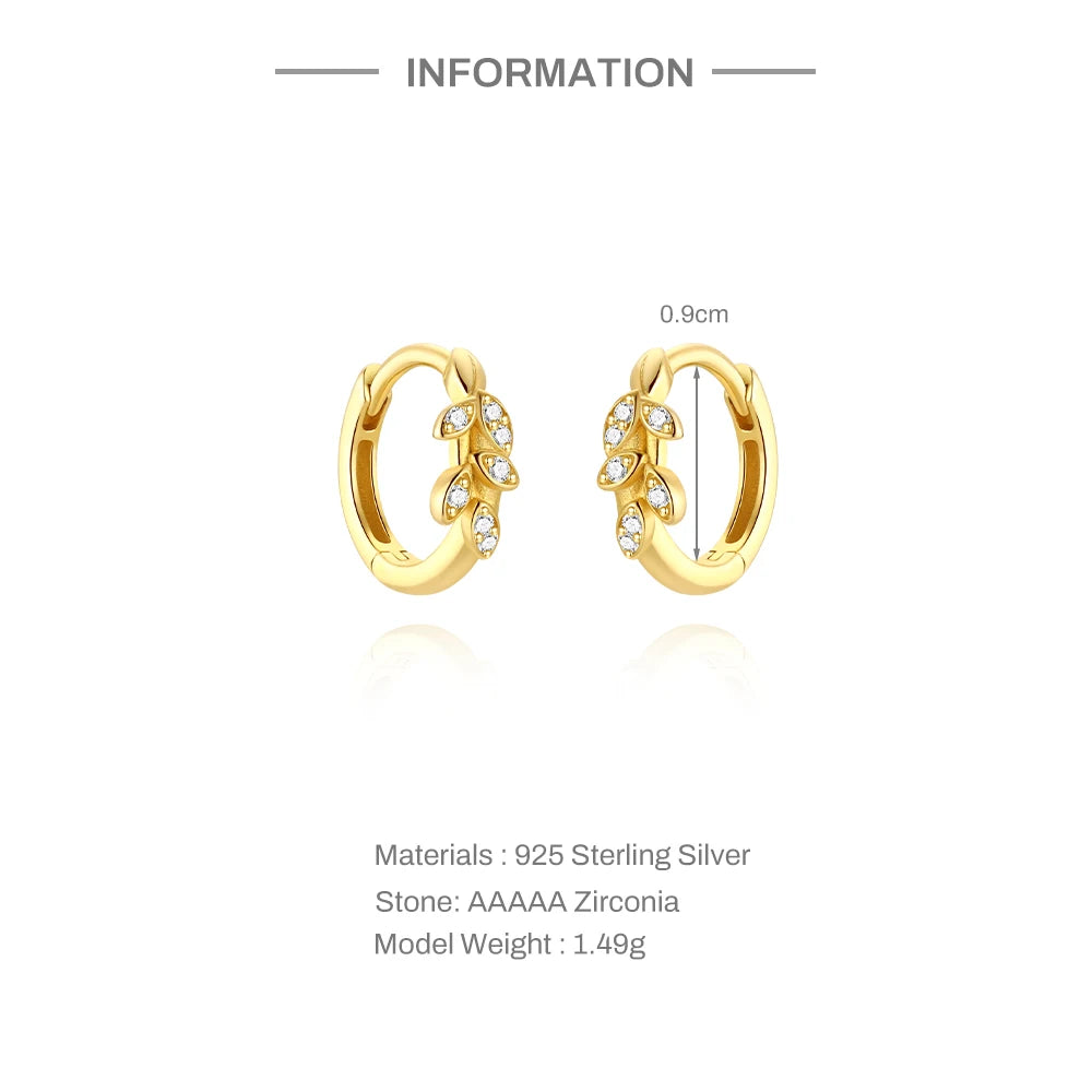 CANNER 925 Sterling Silver Wheat Ear Zircon Hoop Earrings For Women Ins Simple Earrings Jewelry Gift boucles d'oreilles femme