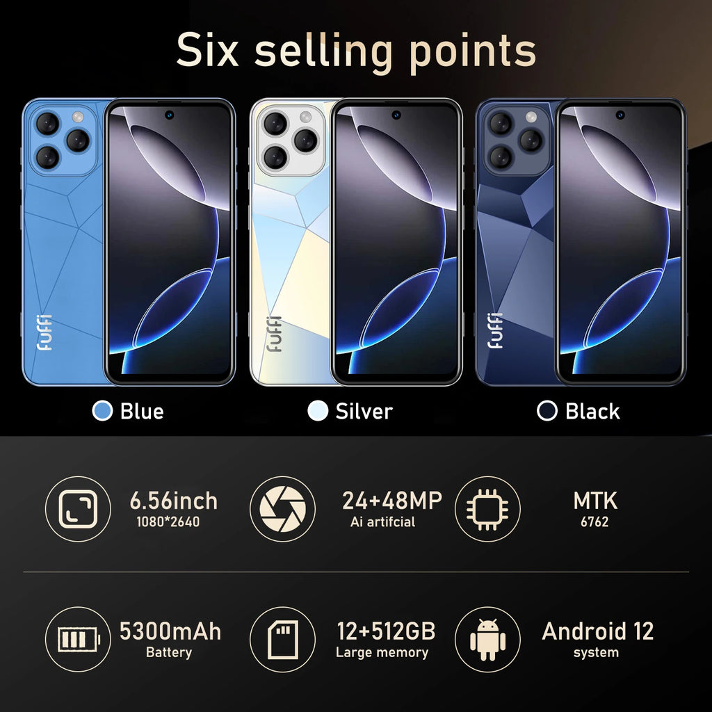 Global Vision I16 Pro Smartphone 5G Android 5300mAH 12GB RAM 512G ROM 6.56Inch 1080x2640HD 24+48MP 4G Network Mobile Phone