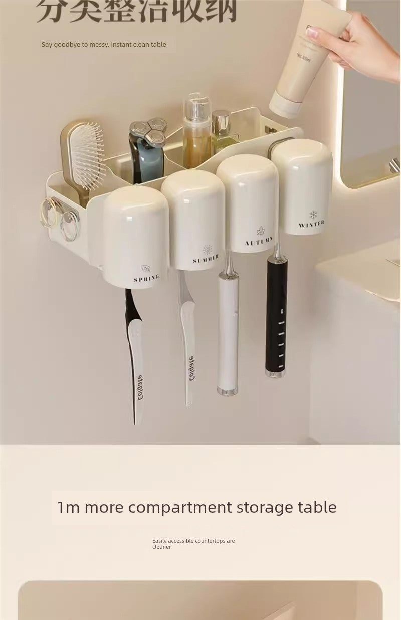 Wall-Mounted Toothbrush Holder with Toothpaste Squeezer | Bathroom Organizer Set
