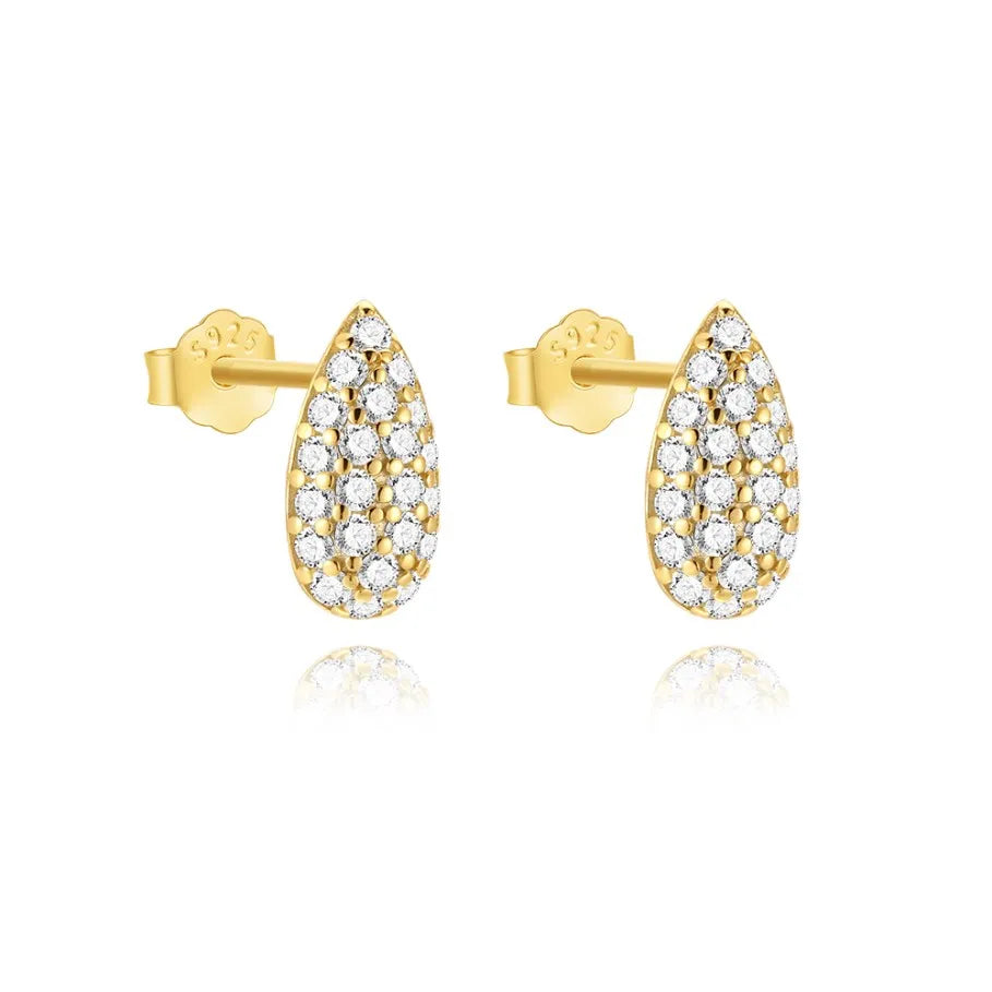 CANNER 925 Sterling Silver Water Droplet Luxurious Full Zircon Stud Earrings For Women Ins Simple Elegant Earrings Jewelry Gift