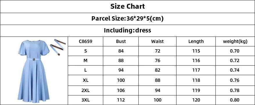 Women Fashion A Line Dress O Neck Short Puff Sleeves High Waist with Belts Flared Hem Elegant Office Party Church Causal Outfits