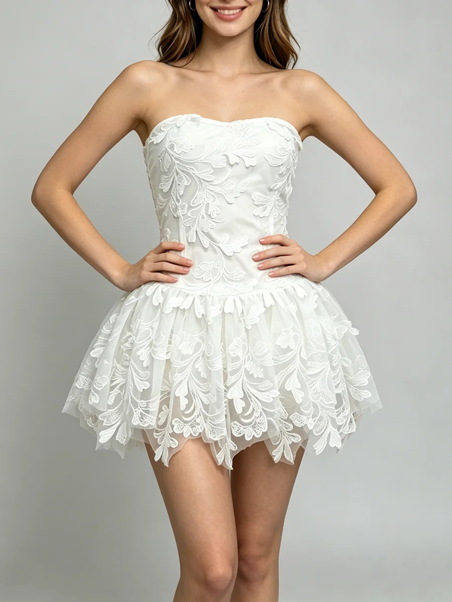 Dresses for Women Strapless Sleeveless High Waist Solid Mesh Mini Dress Female Fashion