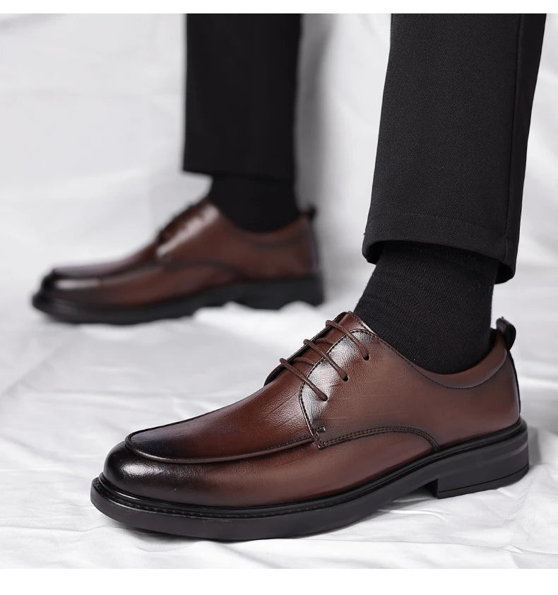 Spring/Summer Men 37-45 Men's Flat/6CM Heightening Elevator Shoes Business Formal Leather Shoes Man British Casual Wedding Suit