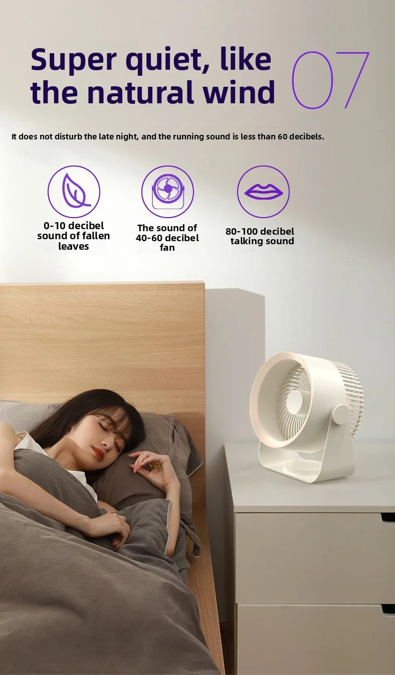 Portable Rechargeable Electric Fan Circulator – Quiet Wireless Desktop Cooling Fan for Home & Office