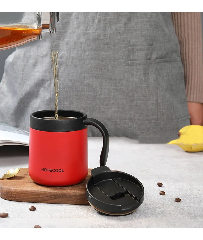 Portable Thermal Water Bottle 350ml Thermos Mug 304 Stainless Steel Coffee Cup with Handle Leak-Proof Vacuum Flask Insulated Cup