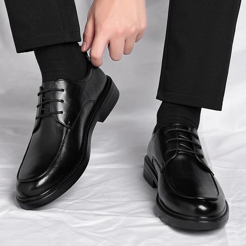 Spring/Summer Men 37-45 Men's Flat/6CM Heightening Elevator Shoes Business Formal Leather Shoes Man British Casual Wedding Suit