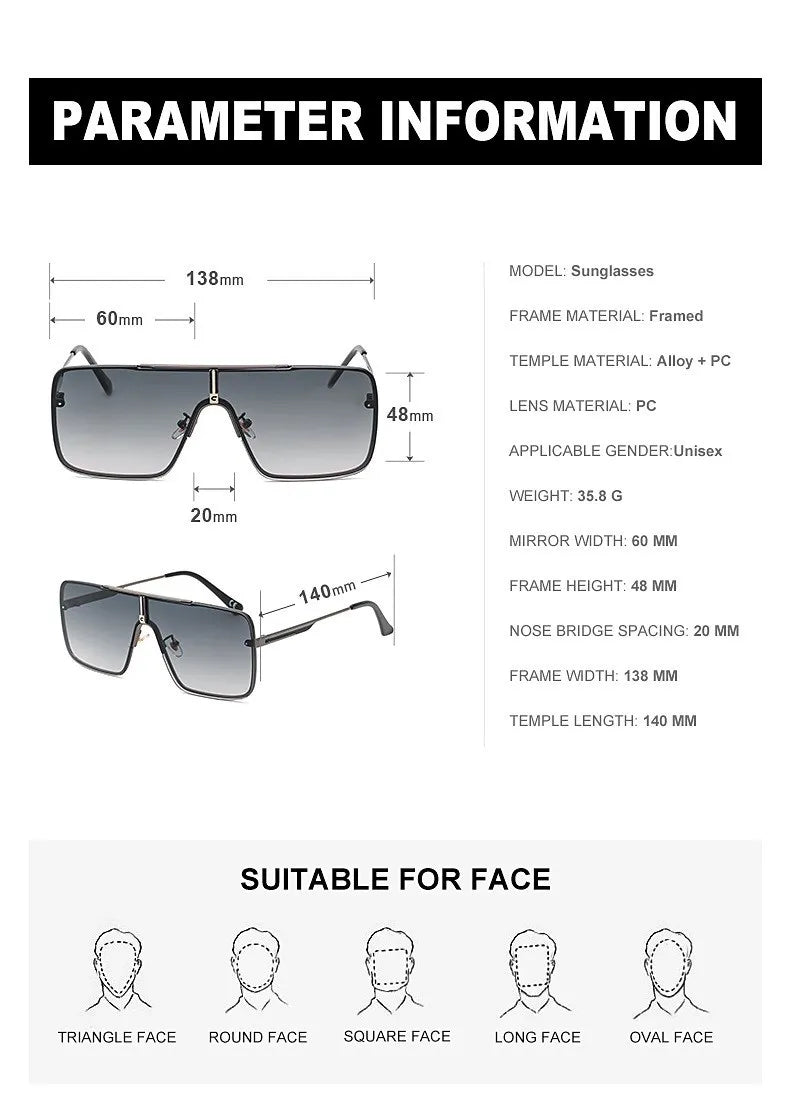Fashion Oversized Square Sunglasses For Men Big Frame 2026 Luxury Brand Design Metal Frame Sun Glasses Man Retro Shades Eyewear