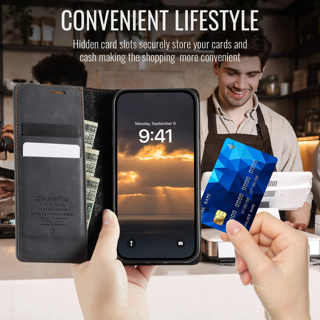 Case For iPhone 17e 16e 2026 2025 Wallet Case PU Magnetic Folio Cover With Card Holder Kickstand TPU Protective Phone Case