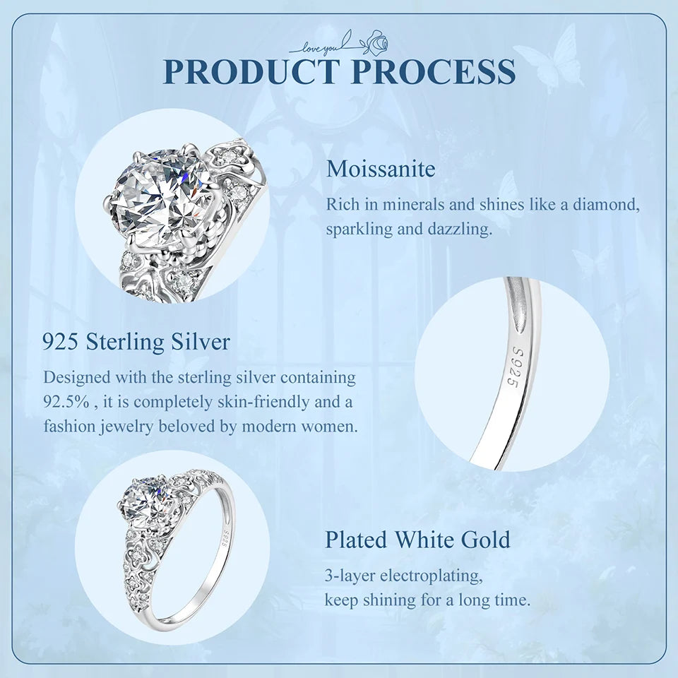 BAMOER  0.5-1CT Moissanite Crown Ring 925 Sterling Silver D Color VVS1 Women Eternal Guarding Rings Engagement Wedding Gift
