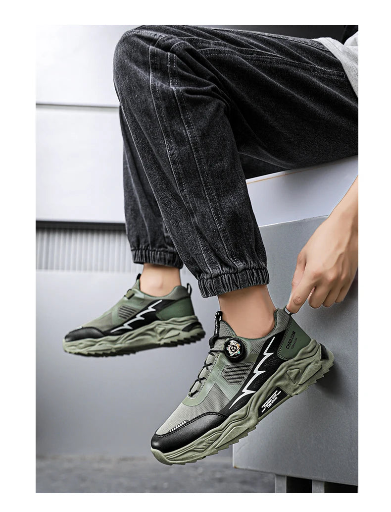 Men's Korean breathable casual sports shoes four season new soft soled Rotating shoelaces outdoor running shoes student sneakers