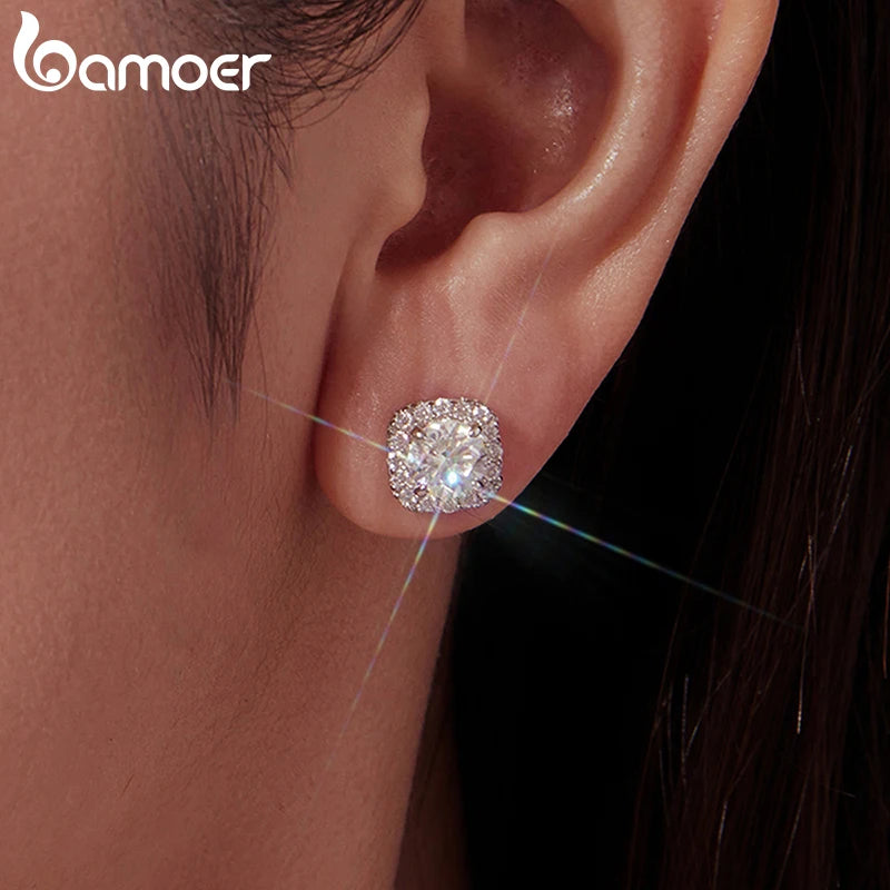 Necklace Stud Earrings 925 Sterling Silver Square Cut Diamond Wedding Engagement Jewelry Set