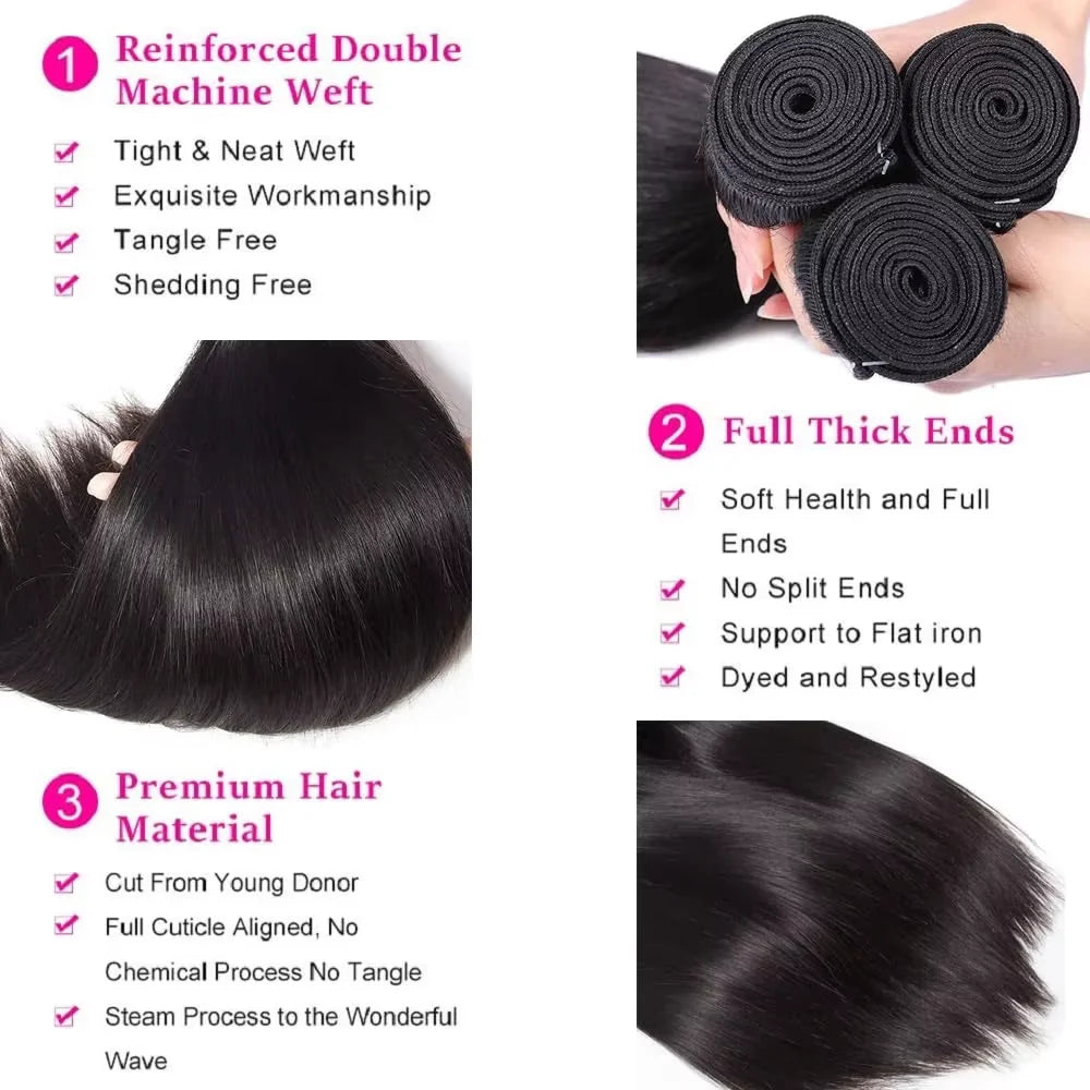 16A 36 40Inch Bone Straight Real Bundles Brazilian Human Hair 2 3 4 Bundles 100% Remy Raw Hair Bundles Wigs Extensions For Women