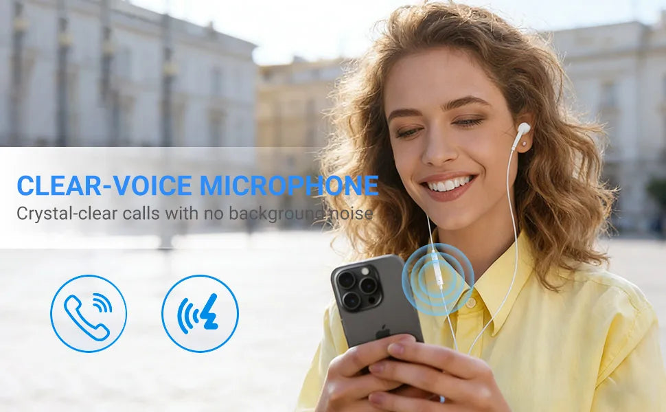 Headphones for iPhone 17 16 15, Wired Type C Earphones Built-in Microphone & Volume Control, HiFi Stereo Sound Earbuds