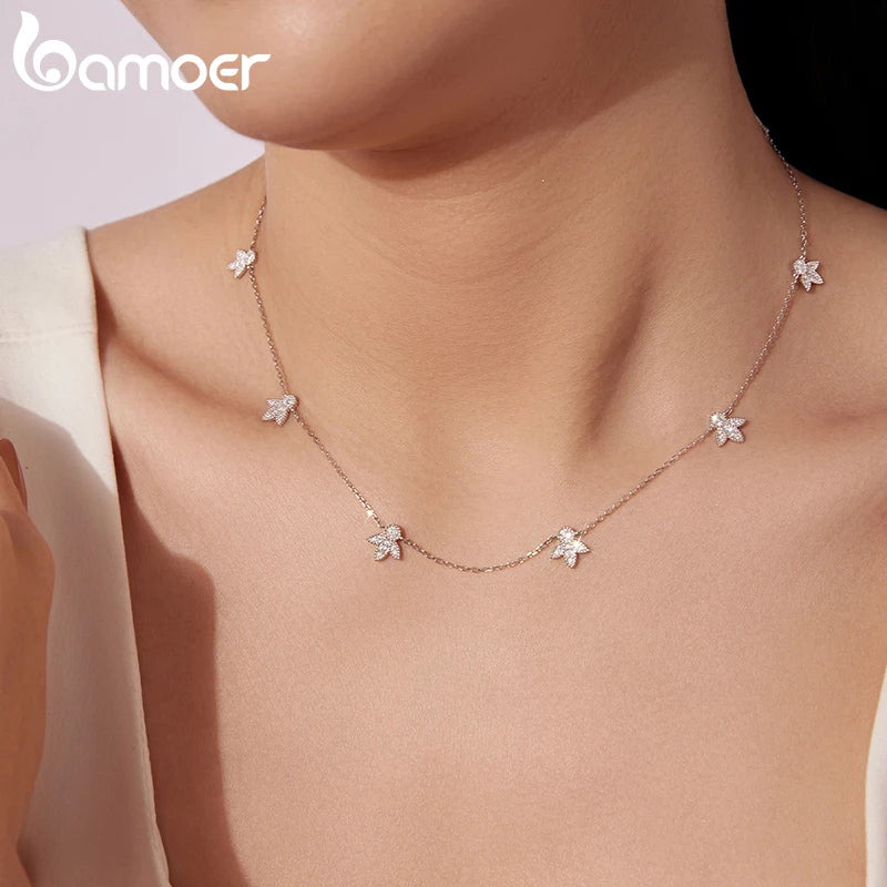 Necklace Lucky Clover 925 Sterling Silver Round Cut Diamond Beads Chain Fashion Collarbone Chain Fine Jewelry