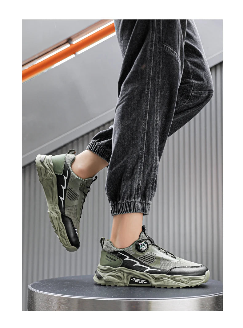 Men's Korean breathable casual sports shoes four season new soft soled Rotating shoelaces outdoor running shoes student sneakers