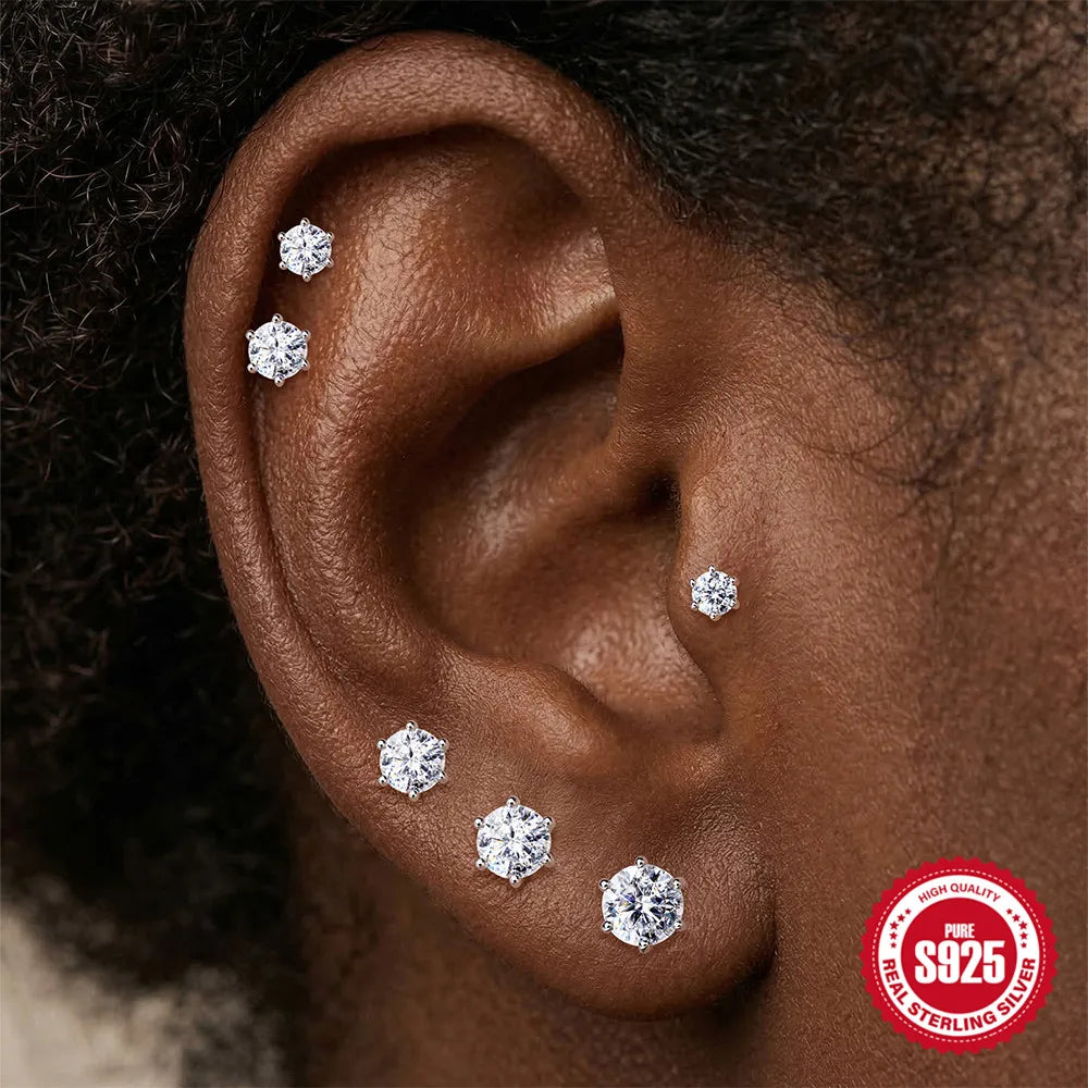 CANNER 1PC Classic Three Claws 0.03-1.2 Carat Sparkling D Color Moissanite Piercing Earring Women 925 Sterling Silver Earring