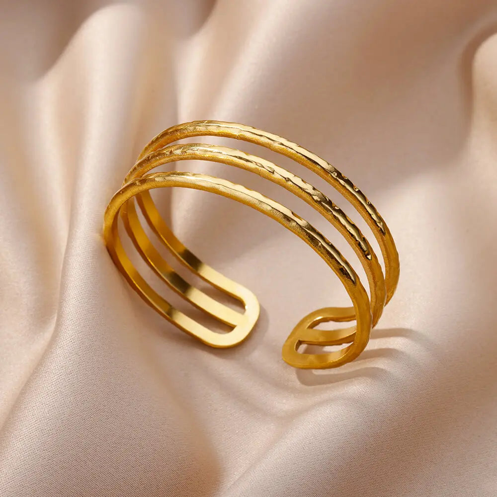 Gold-Color Stainless Steel Bracelet for Women – Adjustable Open Bangle