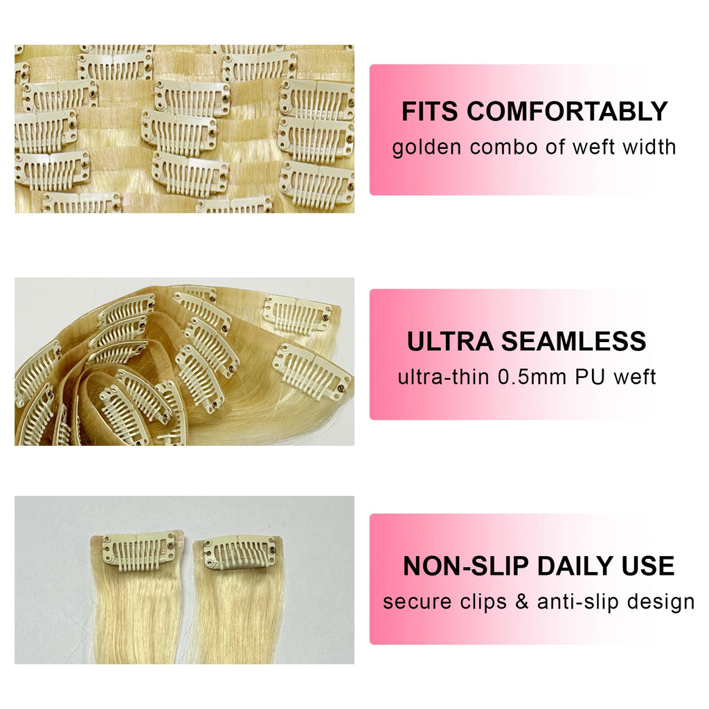 16 18 Inch Clip In Hair Extensions Real Human Hair Colored 613 Honey Blonde Clip Ins With Bangs Double Weft Invisible Hair Extension On Sale