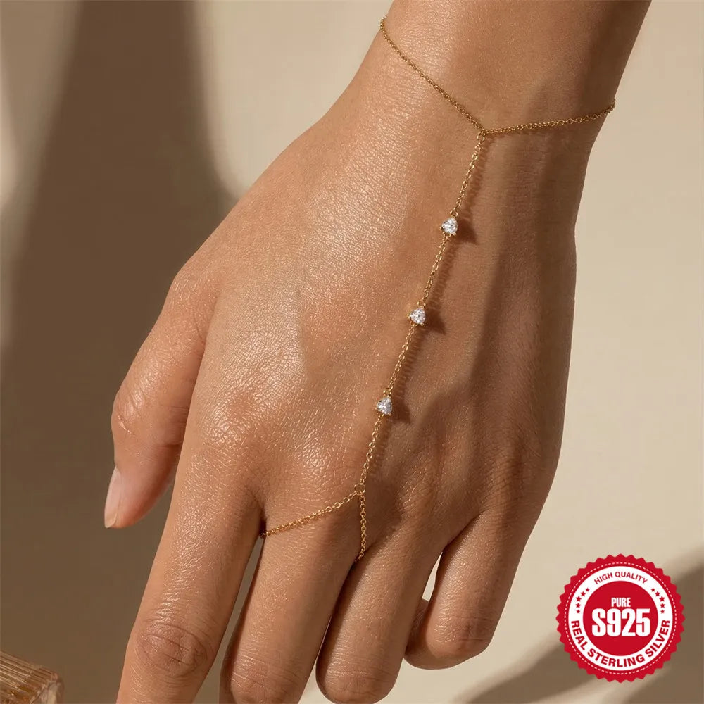CANNER 925 Sterling Silver Lucky Koi Goldfish Finger Chain Bracelet For Women Hand Chain Ring Jewelry Gift pulseras de plata 925