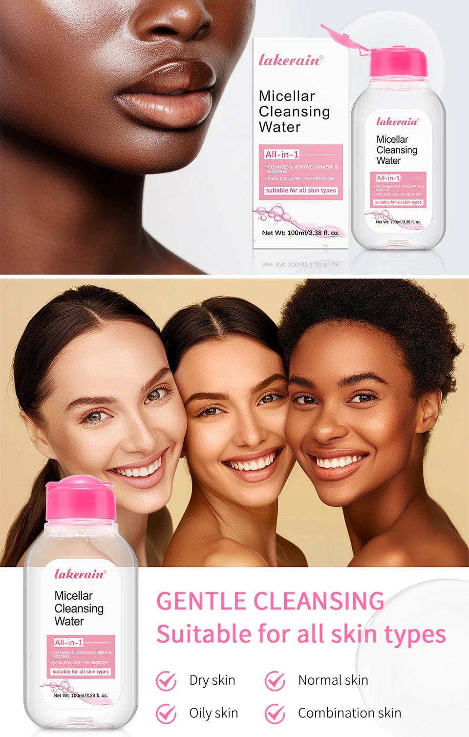 Micellar Cleansing Water Makeup Remover for Face and Eyes