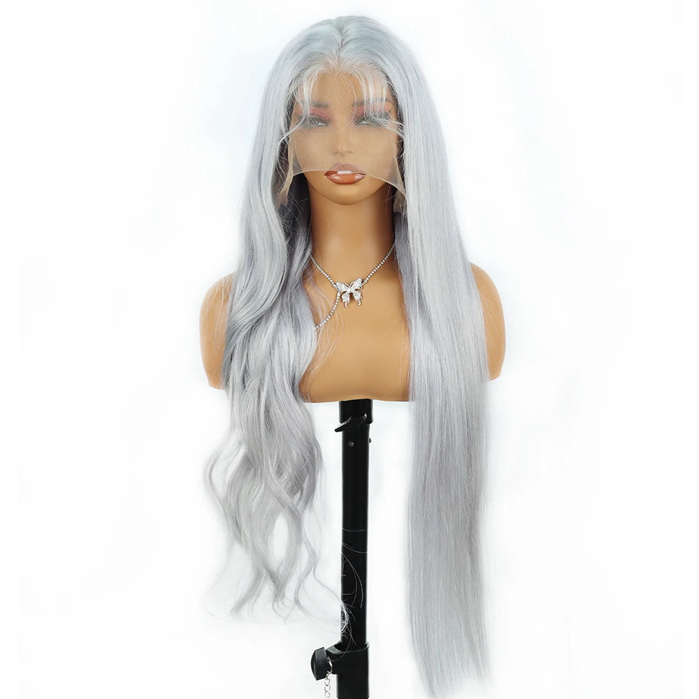 Silver Grey Straight Human Hair Wigs Brazilian 180% Density 13x6 HD Lace Frontal Colored Wig 36 Inch Pre Plucked With Baby Hairline For Women On Sale