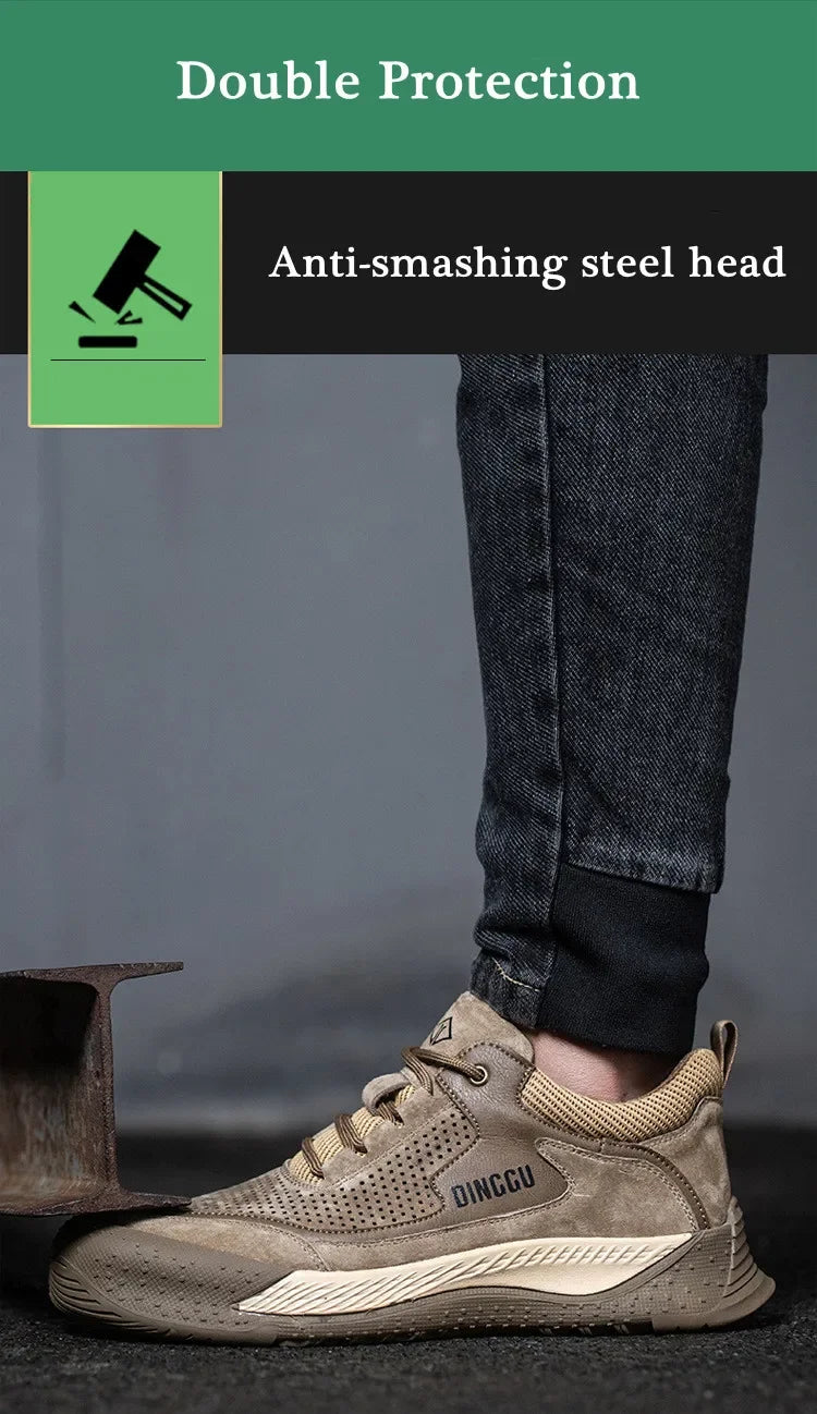 Men Steel Toe Shoes Men Breathable Work Shoes Women Hollow Out Upper Work Sneakers Lightweight Steel Toe Protective Safety Boots