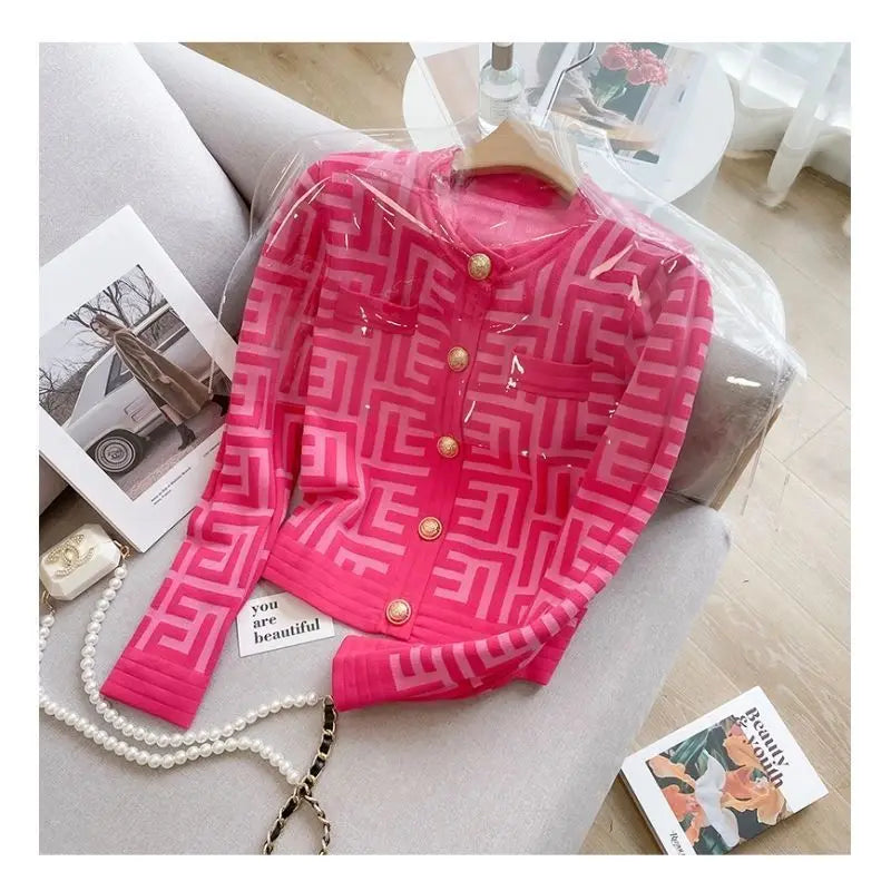 New Women's Cardigan Short Knit French Retro Style Sweater Coat Vintage Clothes Long Sleeve Top  Y2k