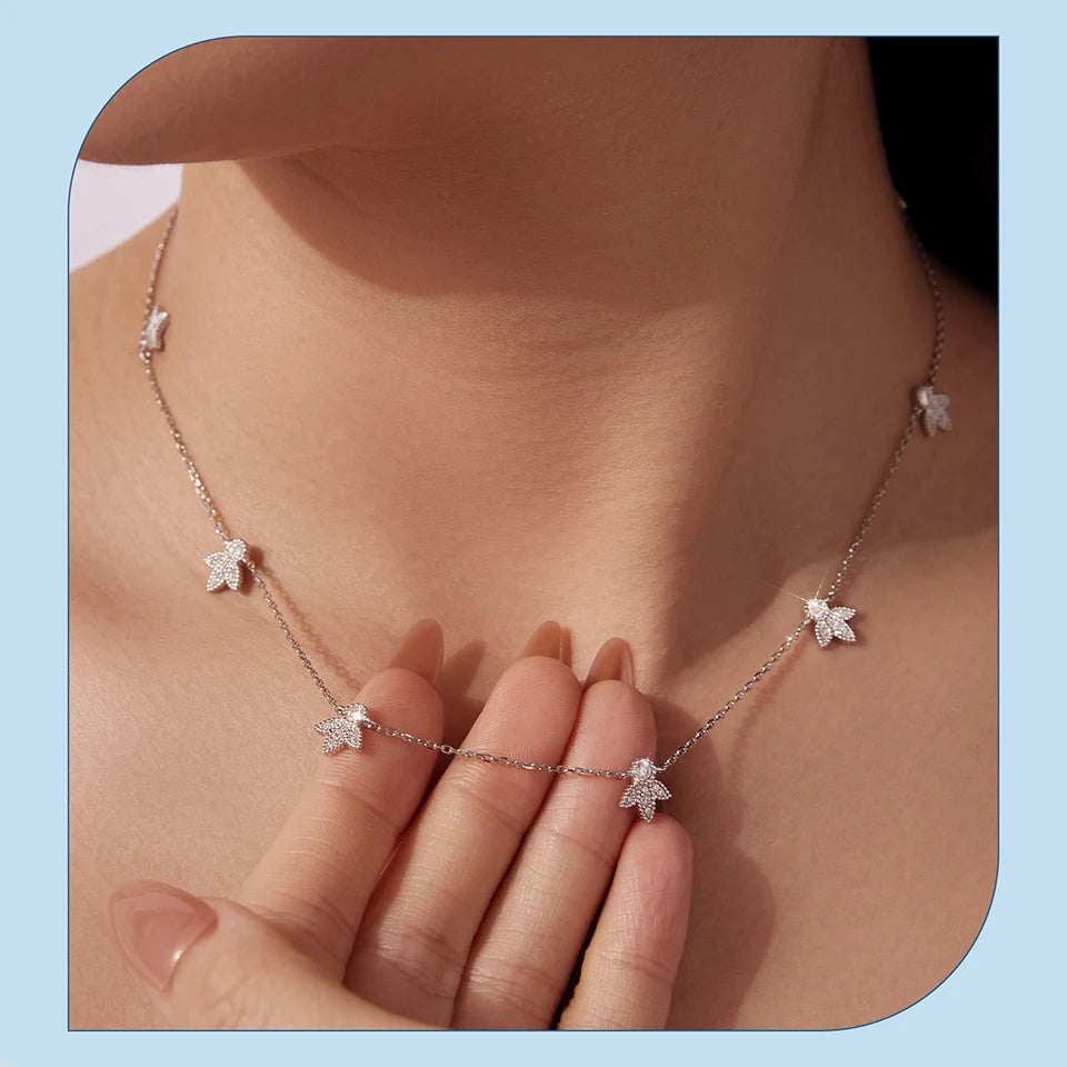 Necklace Lucky Clover 925 Sterling Silver Round Cut Diamond Beads Chain Fashion Collarbone Chain Fine Jewelry
