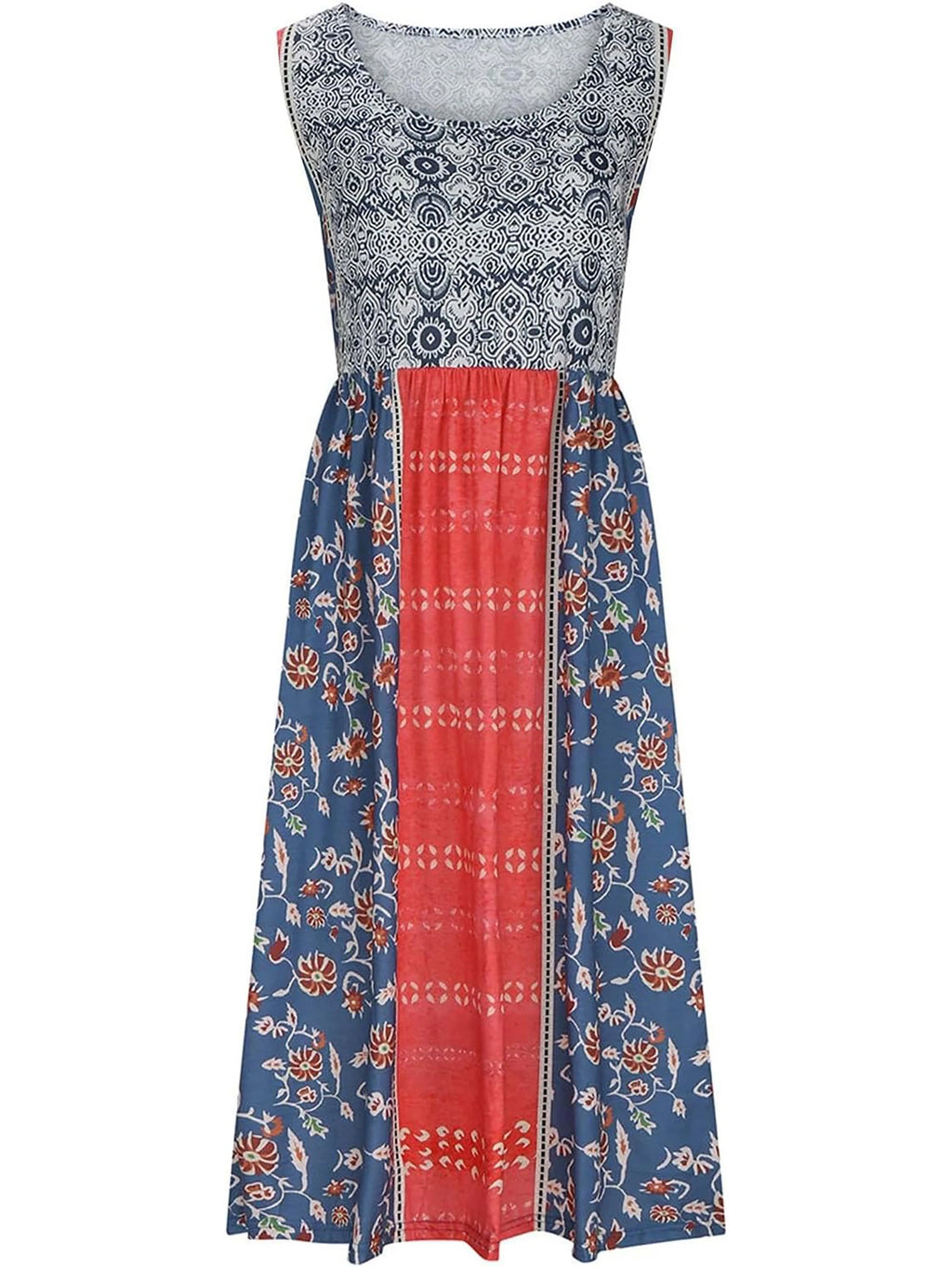 summer new! Women's sleeveless Bohemian floral casual beach MIDI sundress with pockets flowing and loose