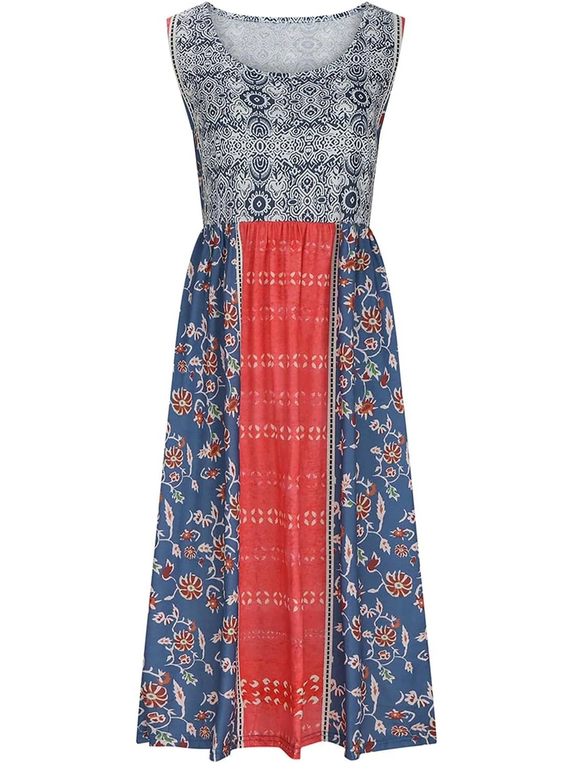 summer new! Women's sleeveless Bohemian floral casual beach MIDI sundress with pockets flowing and loose
