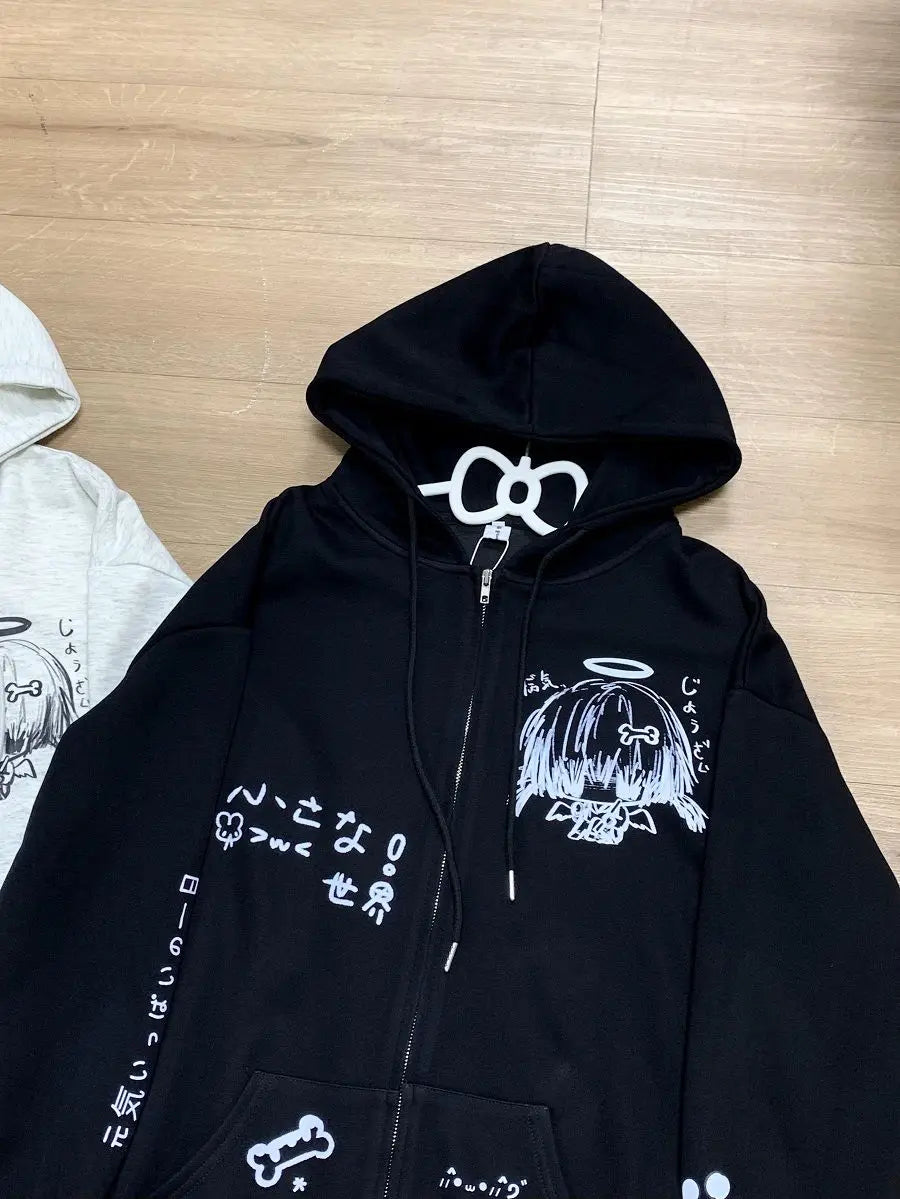 Autumn Japanese Kawaii Cute y2k Aesthetics Patchwork Sweatshirt women Cartoon Anime Print Harajuku Retro Streetwear Jacket Tops