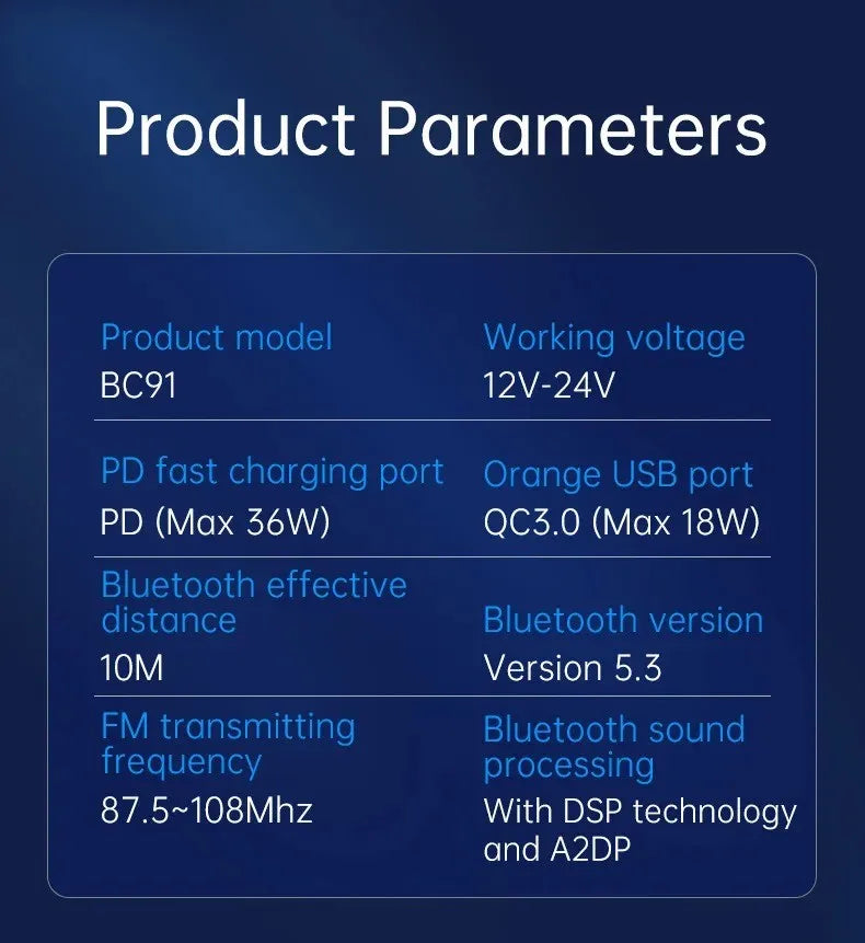 HM13X Car Bluetooth MP3 Player Dual PD 36W Fast Charge Lossless HIFI Music Car FM Transmitter Cigarette Lighter Charger Adapter