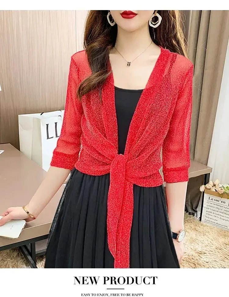 Breathable Plus Size Lace Cropped Shrug Cardigan Women's 2025 Summer Oversized Mesh Cover Up Bolero Beach Outerwear Women Tops