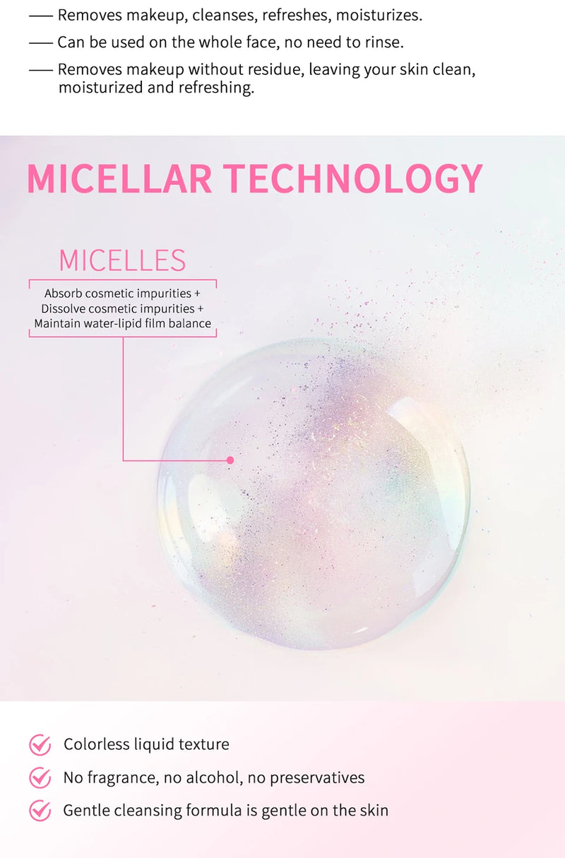 Micellar Cleansing Water Makeup Remover for Face and Eyes