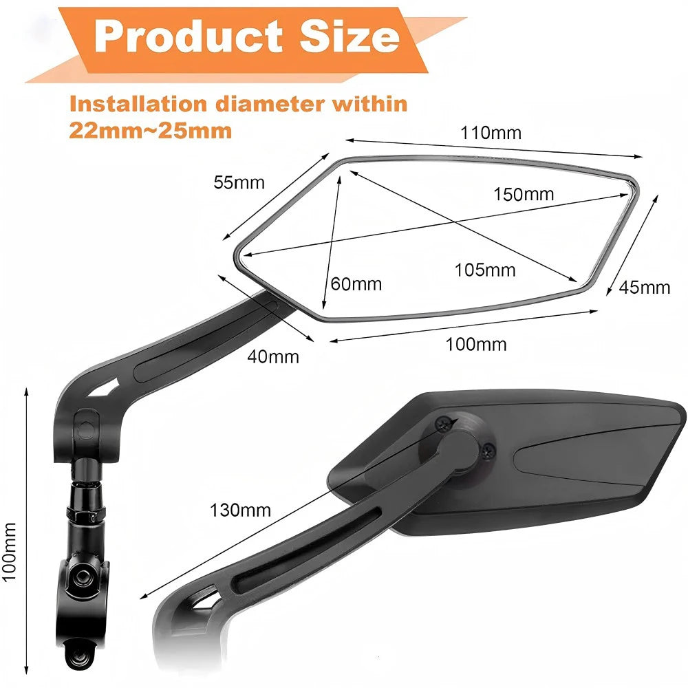 Universal Bike Handlebar Mirrors Wide Angle 360 Rotating Bicycle Rear View Mirror MTB E-Bike Electric Scooter HD Rearview Mirror
