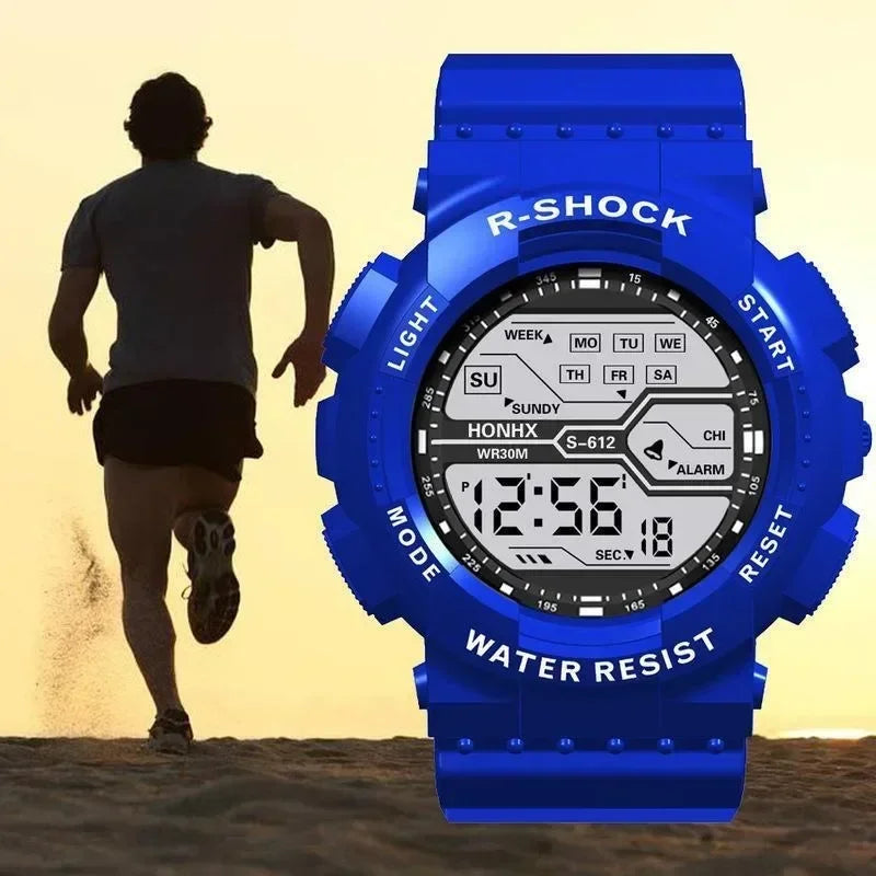 Digital Sports Watch with Silicone Band Alarm Clock round Dial Fashion Casual Electronic Wristwatch Luminous Feature