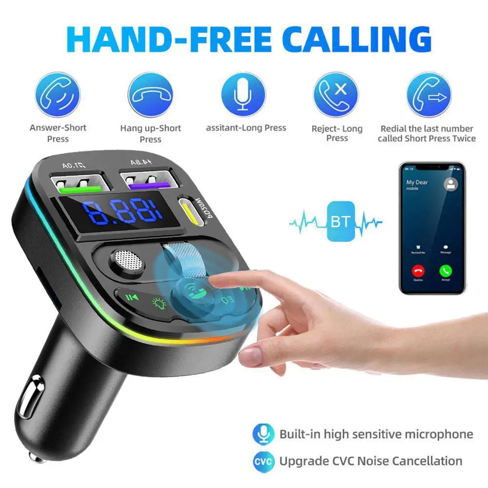 Bluetooth 5.3 FM Transmitter Handsfree Car AUX Radio Modulator MP3 Player with PD20W 12V-24V Fast Charge Adapter Car Accessories