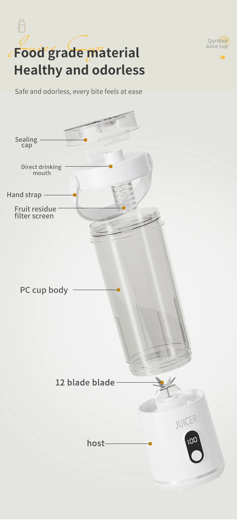 Portable Blender 600ML Electric Juicer Rechargeable 4000mAh USB Fruit Mixer Personal Smoothie Maker Outdoor Fresh Fruit Blender