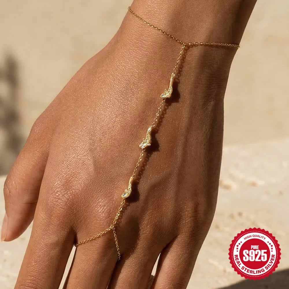 CANNER 925 Sterling Silver Lucky Koi Goldfish Finger Chain Bracelet For Women Hand Chain Ring Jewelry Gift pulseras de plata 925