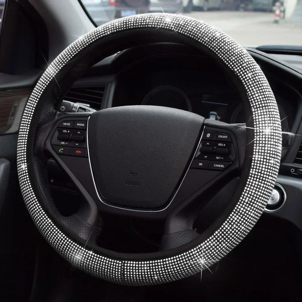 37/38cm Car Steering Wheel Cover Universal Bling Diamond Rhinestones Elasticity Interior Car Accessories for Four Seasons